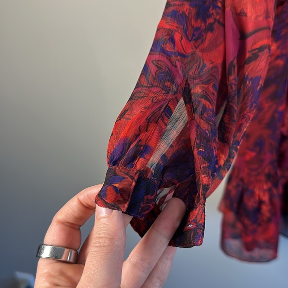 Cinq a Sept Womens Livie Long Sleeve Tiered Dress Size 00 Flowy Romantic Sheer - Picture 13 of 16